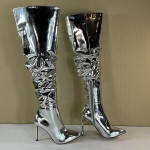 NEW I.N.C. Women’s Iyonna Over the Knee Slouch Boots Silver Size 5M